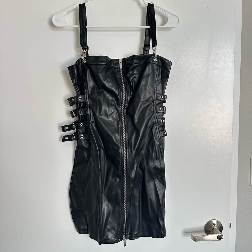 Maniere de Voir Black buckle detail vegan Leather Dress